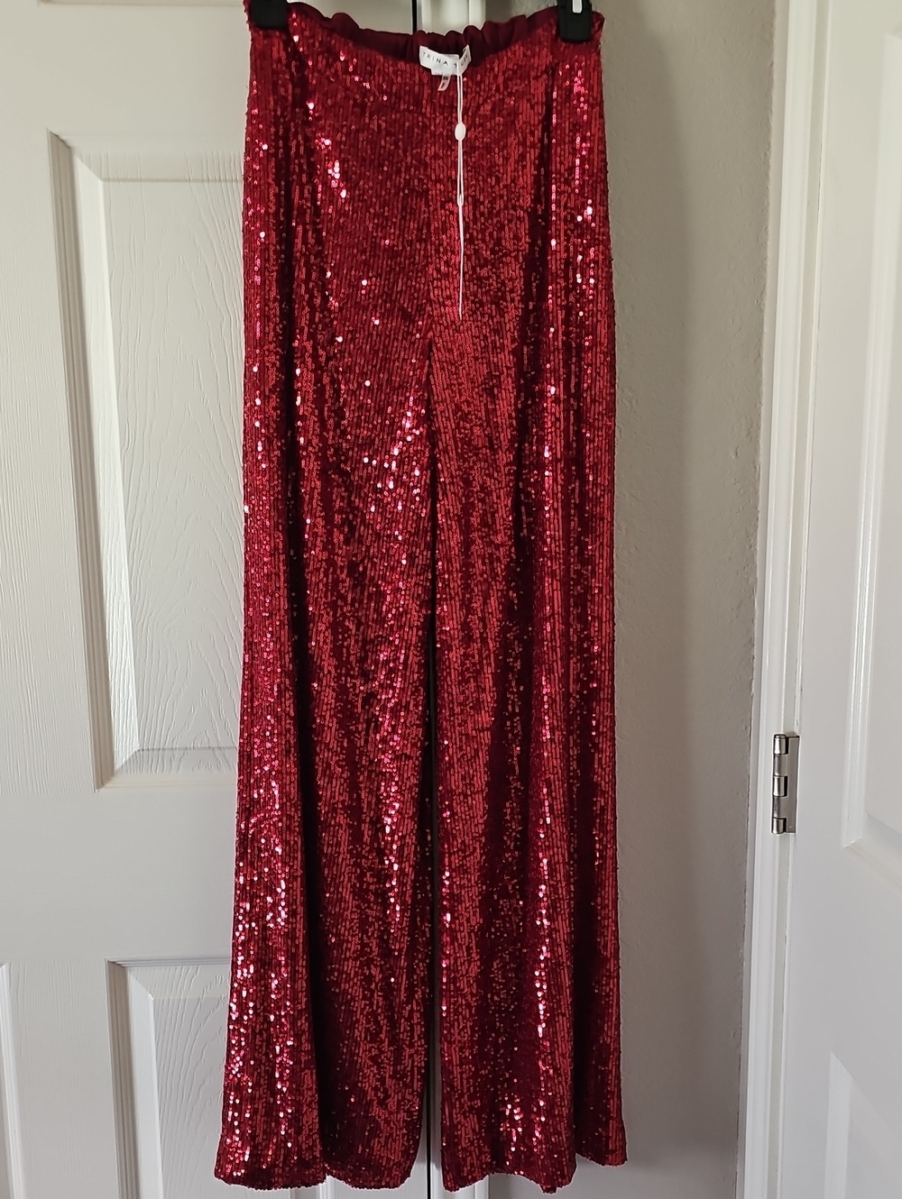 Trina Turk Red Sequin Wide Leg Pants